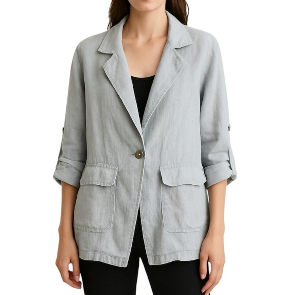 Made in Italy 100% pure Italian linen pale grey lightweight blazer jacket S